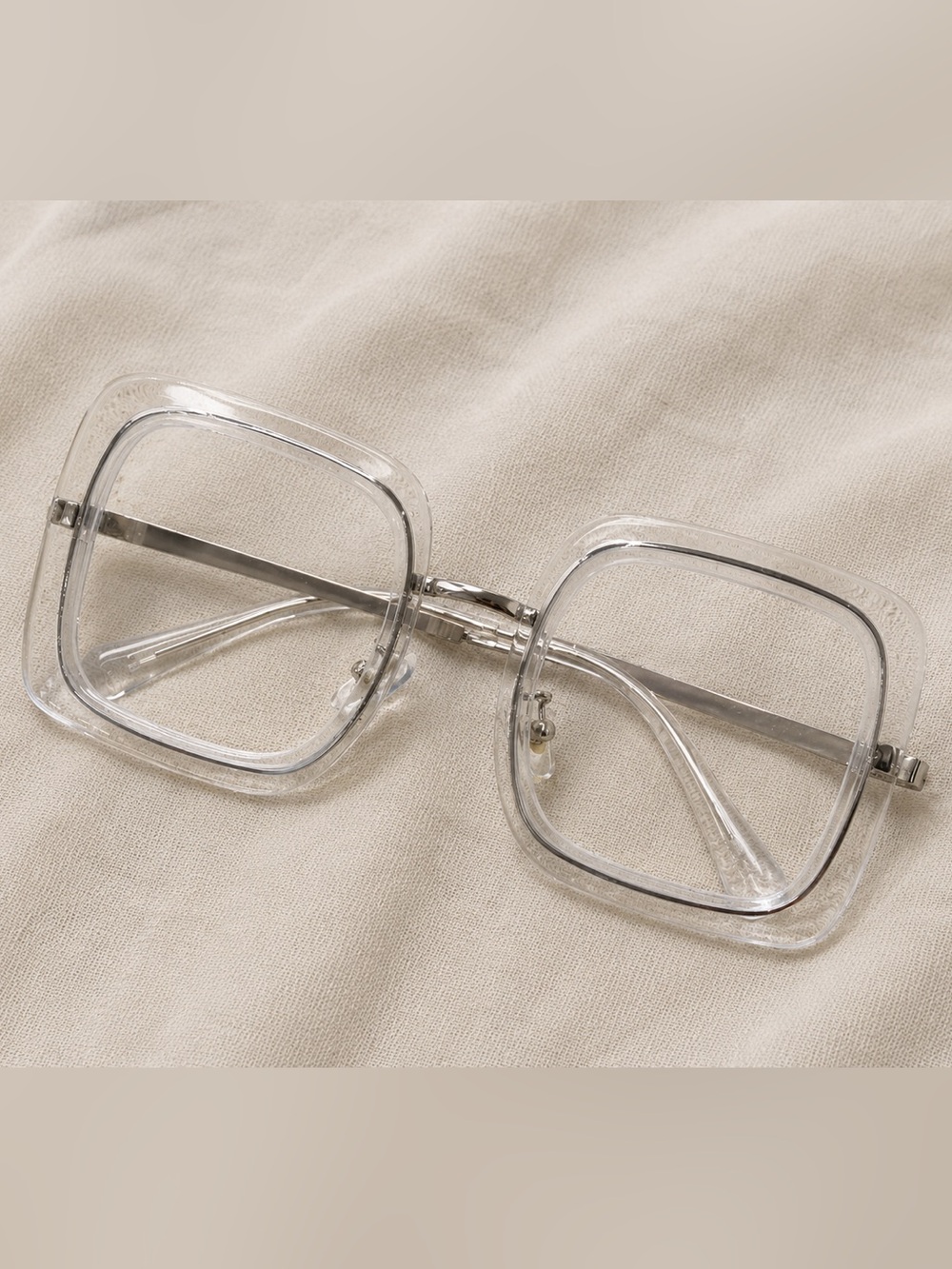 Clear Oversized Square Frame Glasses - Transparent, Costume
